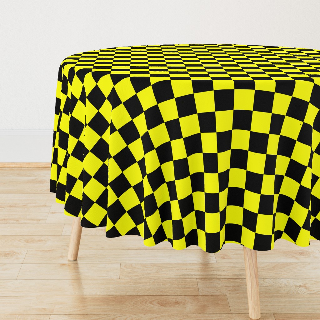 Bright Fluorescent Yellow Neon & Black Checked Checkerboard