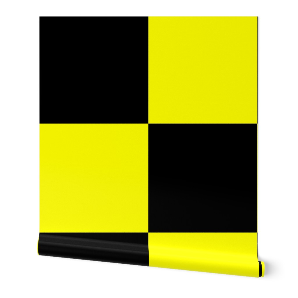 Bright Fluorescent Yellow Neon & Black Checked Checkerboard