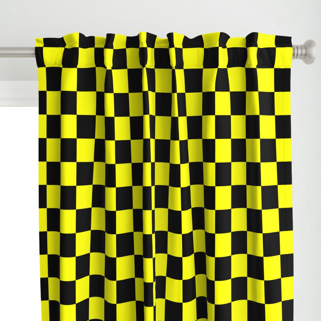 Bright Fluorescent Yellow Neon & Black Checked Checkerboard