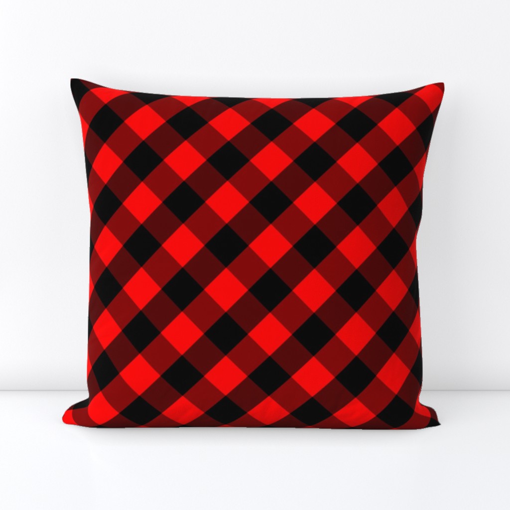 Diagonal Red and Black Buffalo Check Plaid Tartan