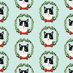 Cats black and white  coat christmas cat fabric blue