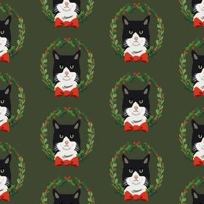 Cats tuxedo coat christmas cat fabric green