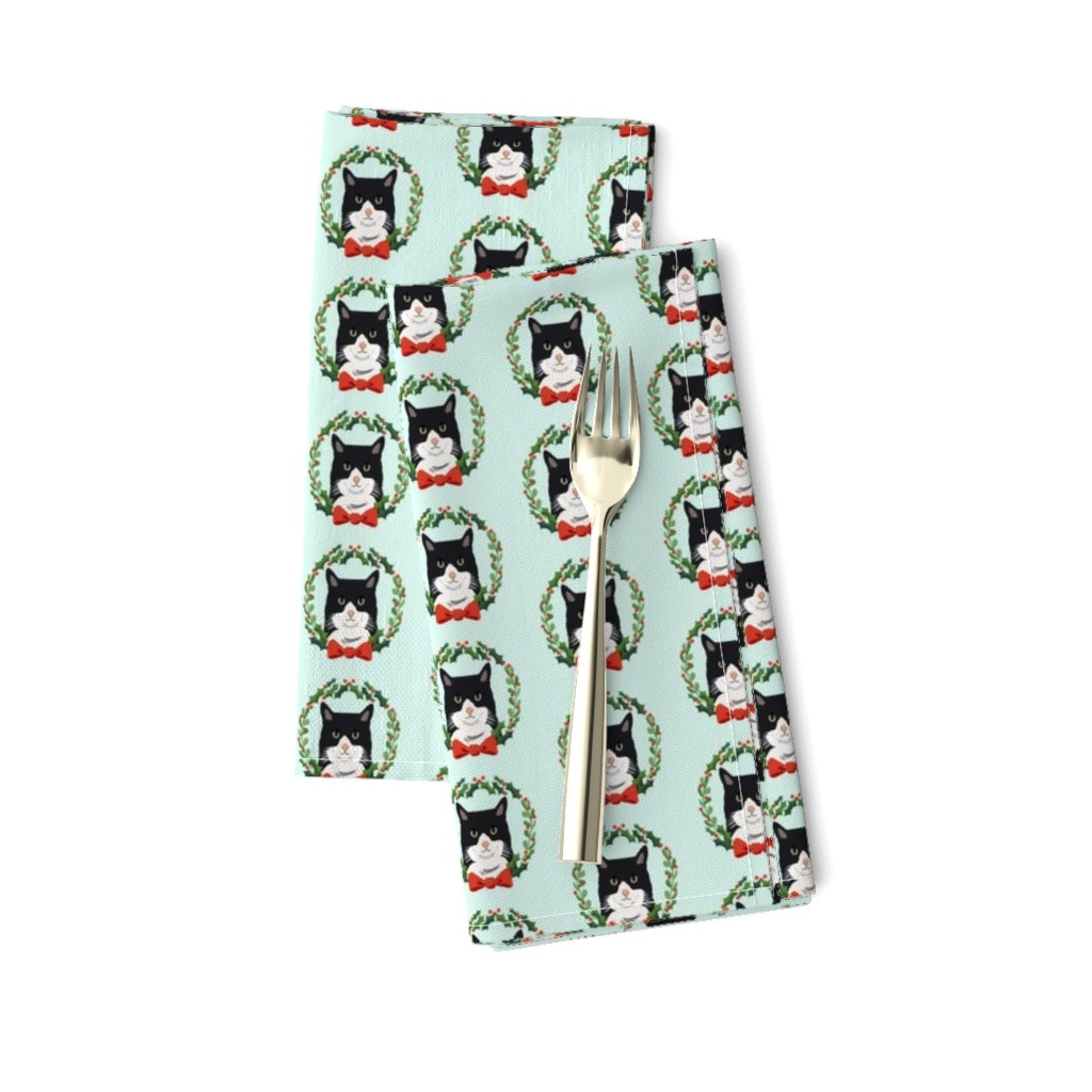 Cats tuxedo coat christmas cat fabric blue