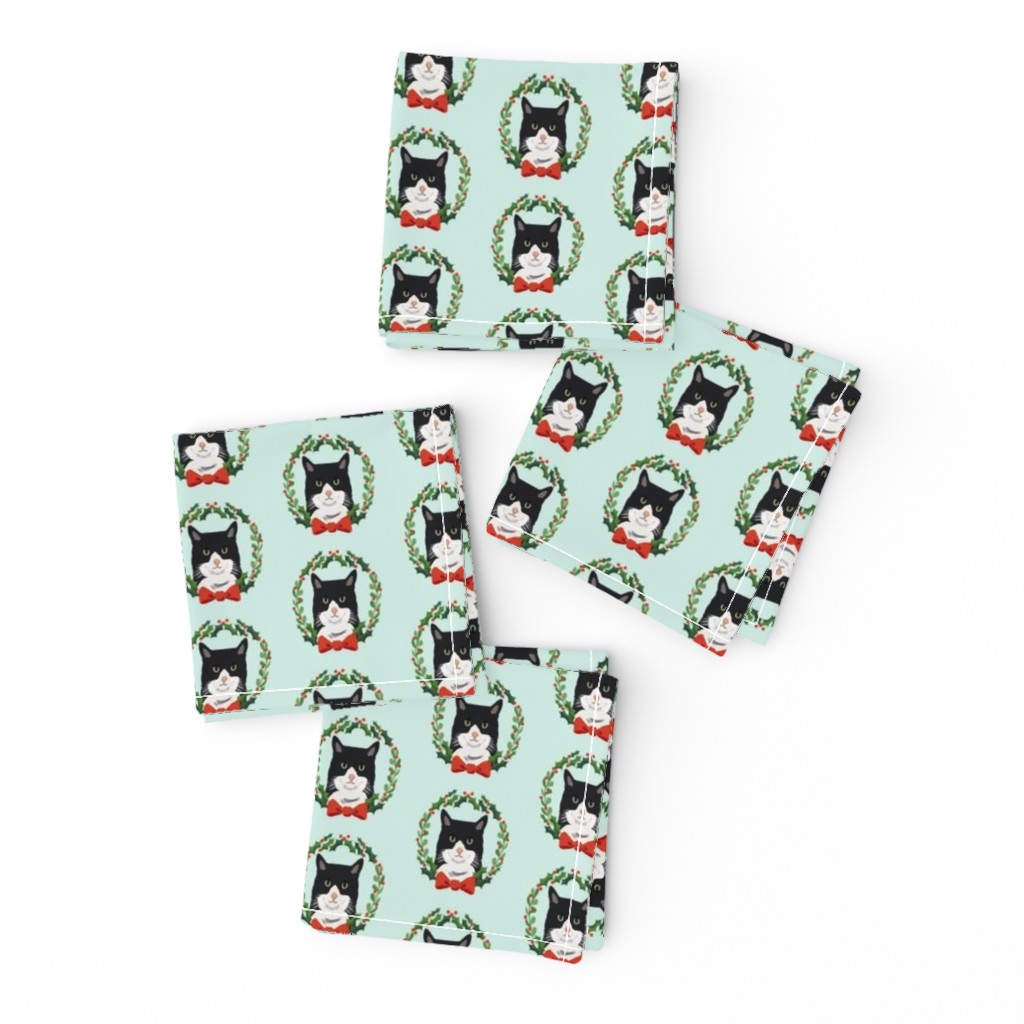 Cats tuxedo coat christmas cat fabric blue