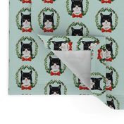 Cats tuxedo coat christmas cat fabric blue