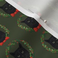 Cats black coat christmas cat fabric green