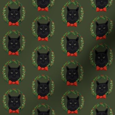 Cats black coat christmas cat fabric green