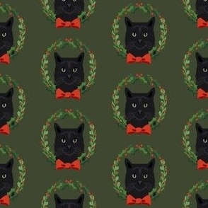 Cats black coat christmas cat fabric green