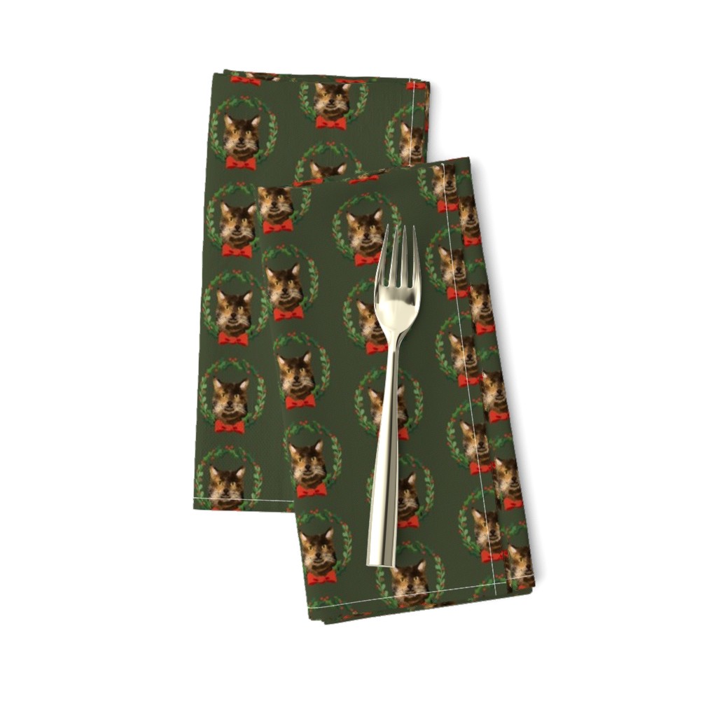 Cats tortoiseshell christmas cat fabric green