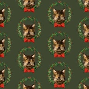 Cats tortoiseshell christmas cat fabric green