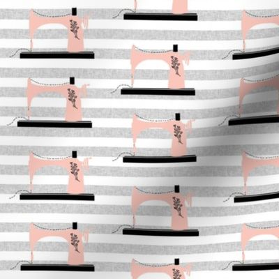 sewing machine crafting seamstress retro fabric stripe pink