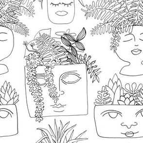 Illustrated Plant Faces in White