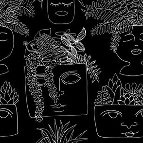 Illustrated Plant Faces in Black