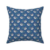 Sloth Sloths on Tree Branch with Leaves on Dark Blue Navy Tiny Small 1 inch