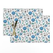 Seashells Nautical Ocean Shells Blue Mint Green on White