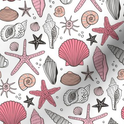 Seashells Nautical Ocean Shells Pink on White