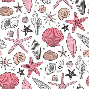 Seashells Nautical Ocean Shells Pink on White