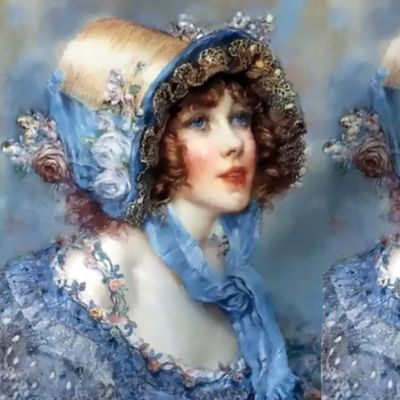 victorian straw bonnets hats beautiful girls young woman lady flowers floral roses lace bows blue bows gowns 18th century shabby chic