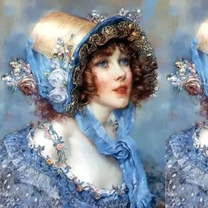 victorian straw bonnets hats beautiful girls young woman lady flowers floral roses lace bows blue bows gowns 18th century shabby chic