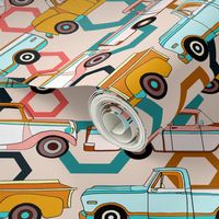 Summer Vintage Trucks With Hexagons - Big