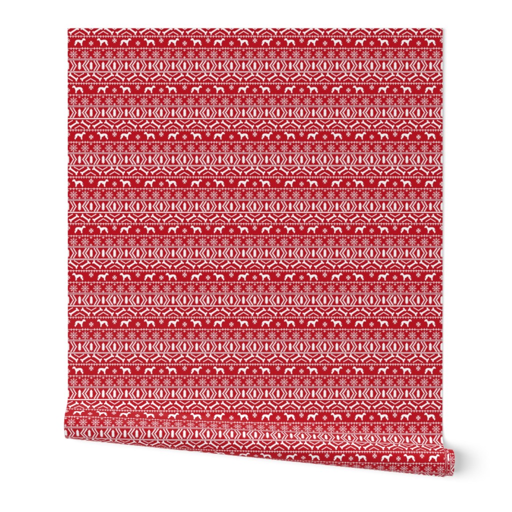 bedlington terrier fair isle christmas  silhouette dog fabric red