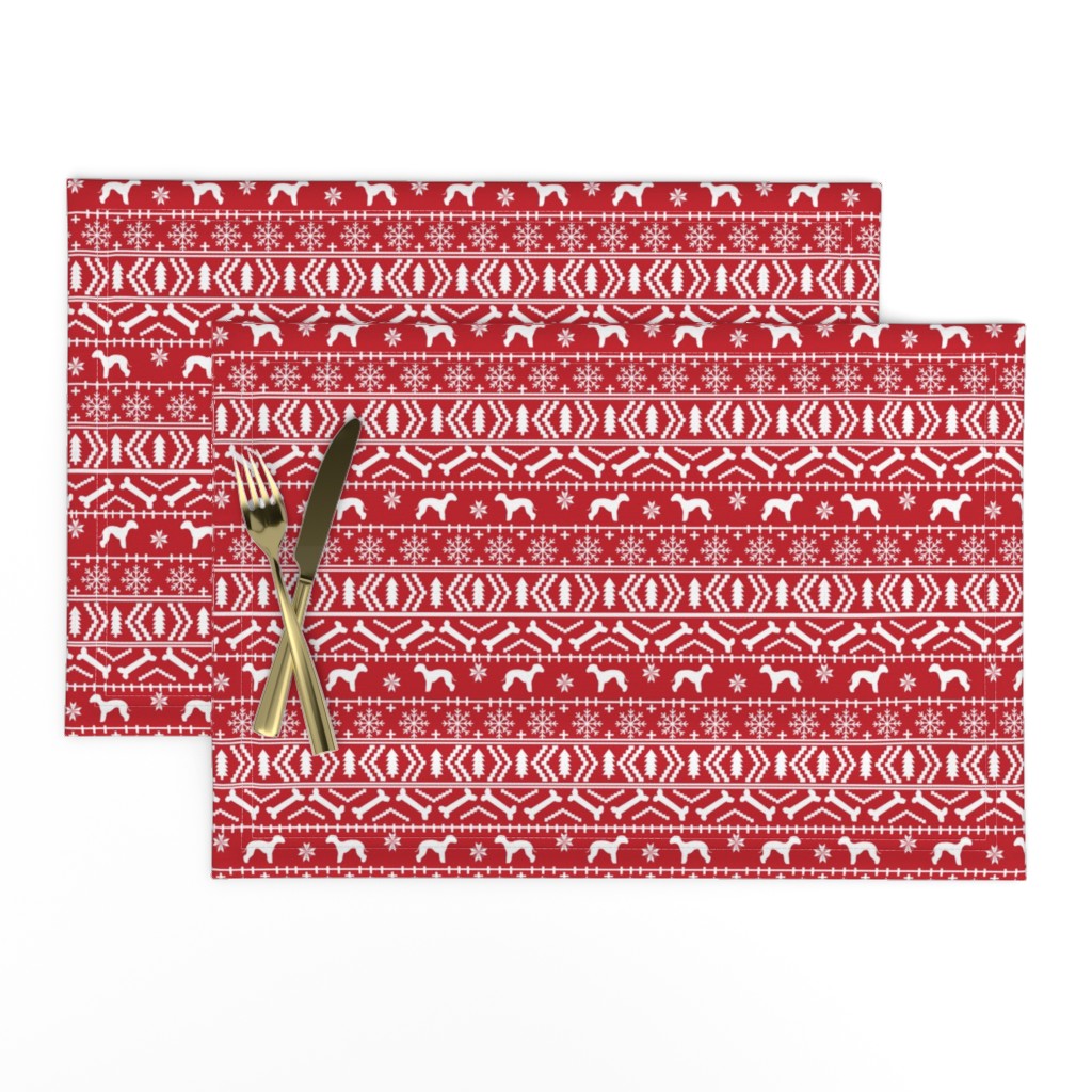 bedlington terrier fair isle christmas  silhouette dog fabric red