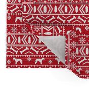 bedlington terrier fair isle christmas  silhouette dog fabric red