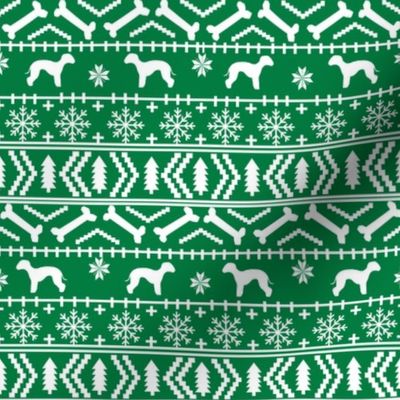 bedlington terrier fair isle christmas  silhouette dog fabric bright green