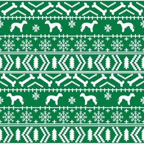 bedlington terrier fair isle christmas  silhouette dog fabric bright green