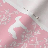 bedlington terrier floral silhouette dog fabric pink