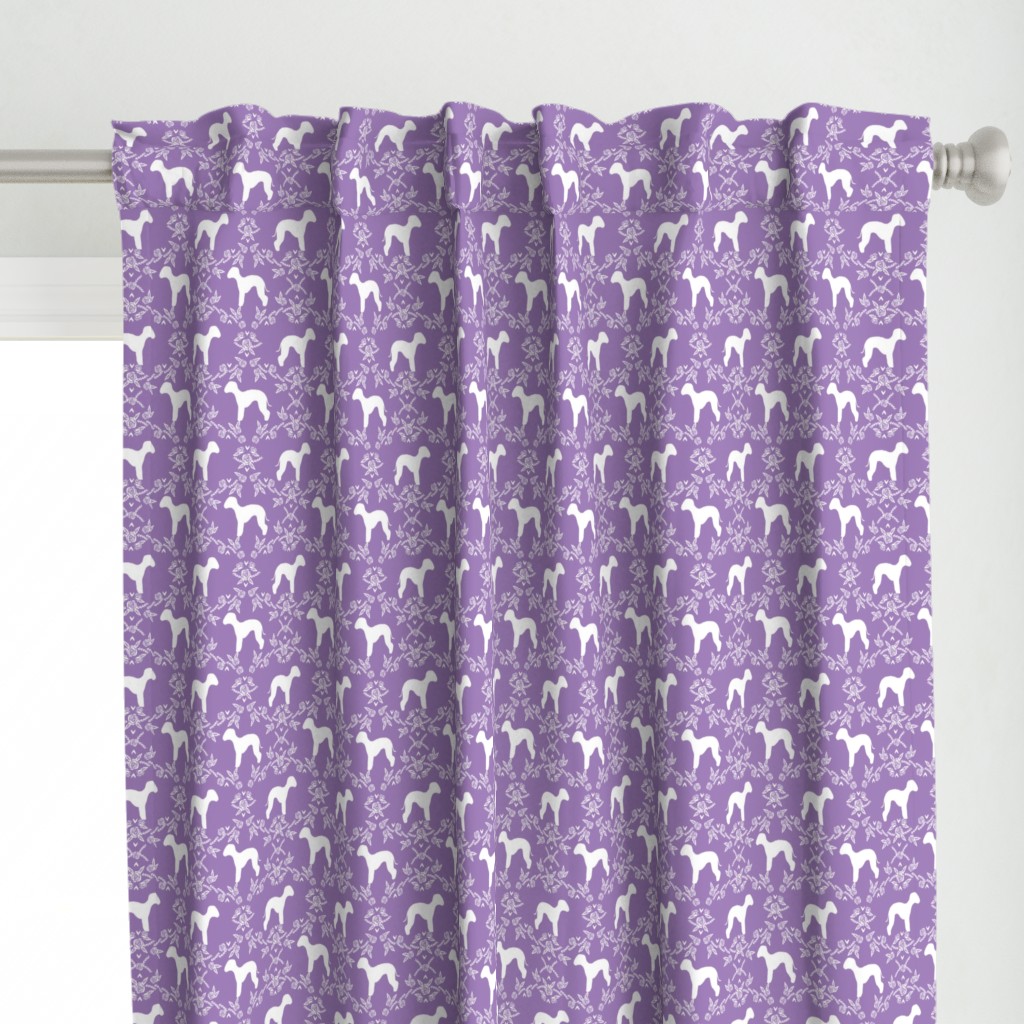 bedlington terrier floral silhouette dog fabric purple