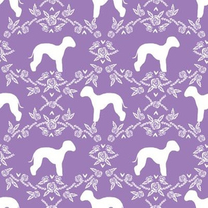 bedlington terrier floral silhouette dog fabric purple