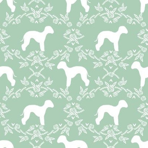bedlington terrier floral silhouette dog fabric mint