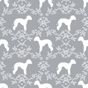 bedlington terrier floral silhouette dog fabric grey
