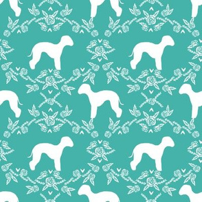 bedlington terrier floral silhouette dog fabric blue