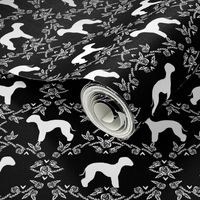 bedlington terrier floral silhouette dog fabric black