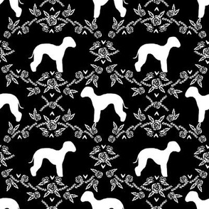bedlington terrier floral silhouette dog fabric black