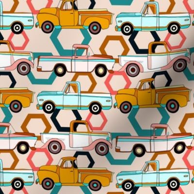 Summer Vintage Trucks With Hexagons - Small