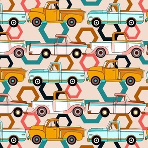 Summer Vintage Trucks With Hexagons - Small