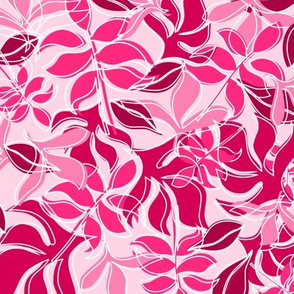 Leaves in Hot Pink and Magenta with Scattered White Outlines on  Light Pink Background