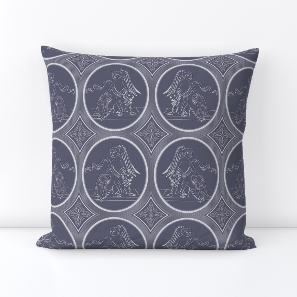 Grisaille Blue Grey Neo-Classical Ovals