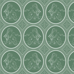 Grisaille Fern Green Neo-Classical Ovals