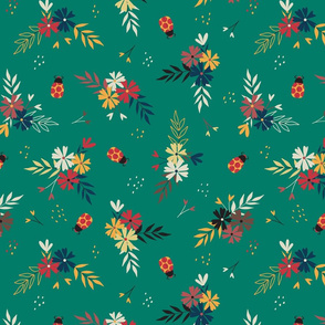 Ditsy florals on green neutral