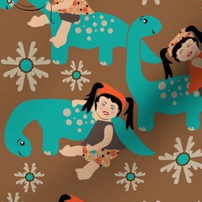Dino Loves Miss PrincessAwesome, Small Print, Teal and Brown, Baby Dinosaur,