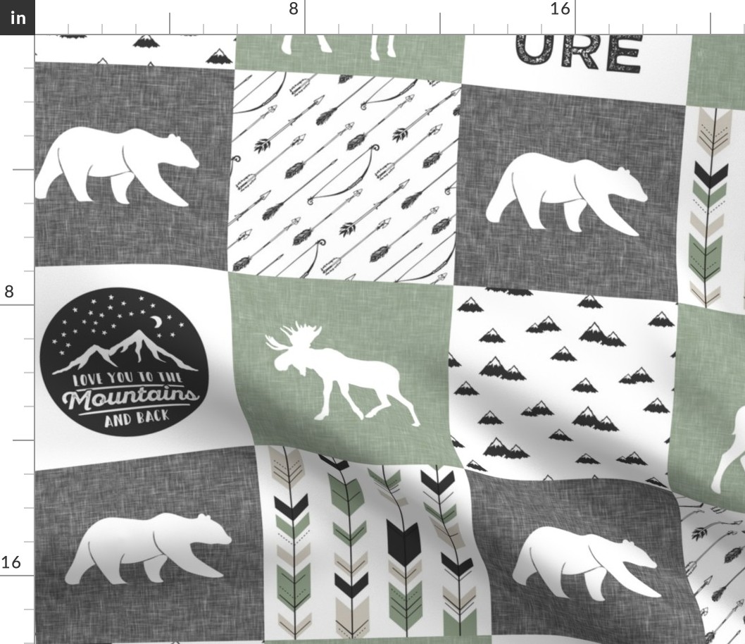 love you to the mountains and back - sage and grey - adventure patchwork