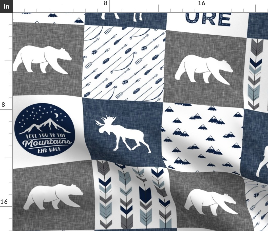 love you to the mountains and back - navy and grey - adventure patchwork