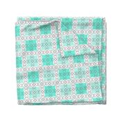 Mint Jade Green Grid with Scroll Fl 