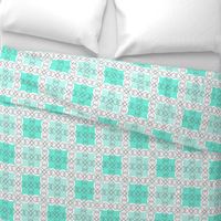 Mint Jade Green Grid with Scroll Fl 