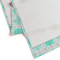 Mint Jade Green Grid with Scroll Fl 