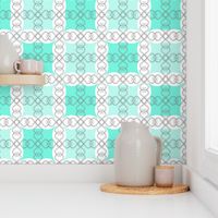 Mint Jade Green Grid with Scroll Fl 